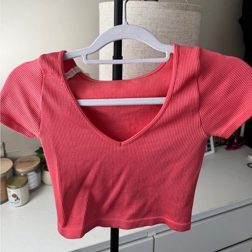 Aeropostale Short Sleeve V Neck T Shirt- Coral